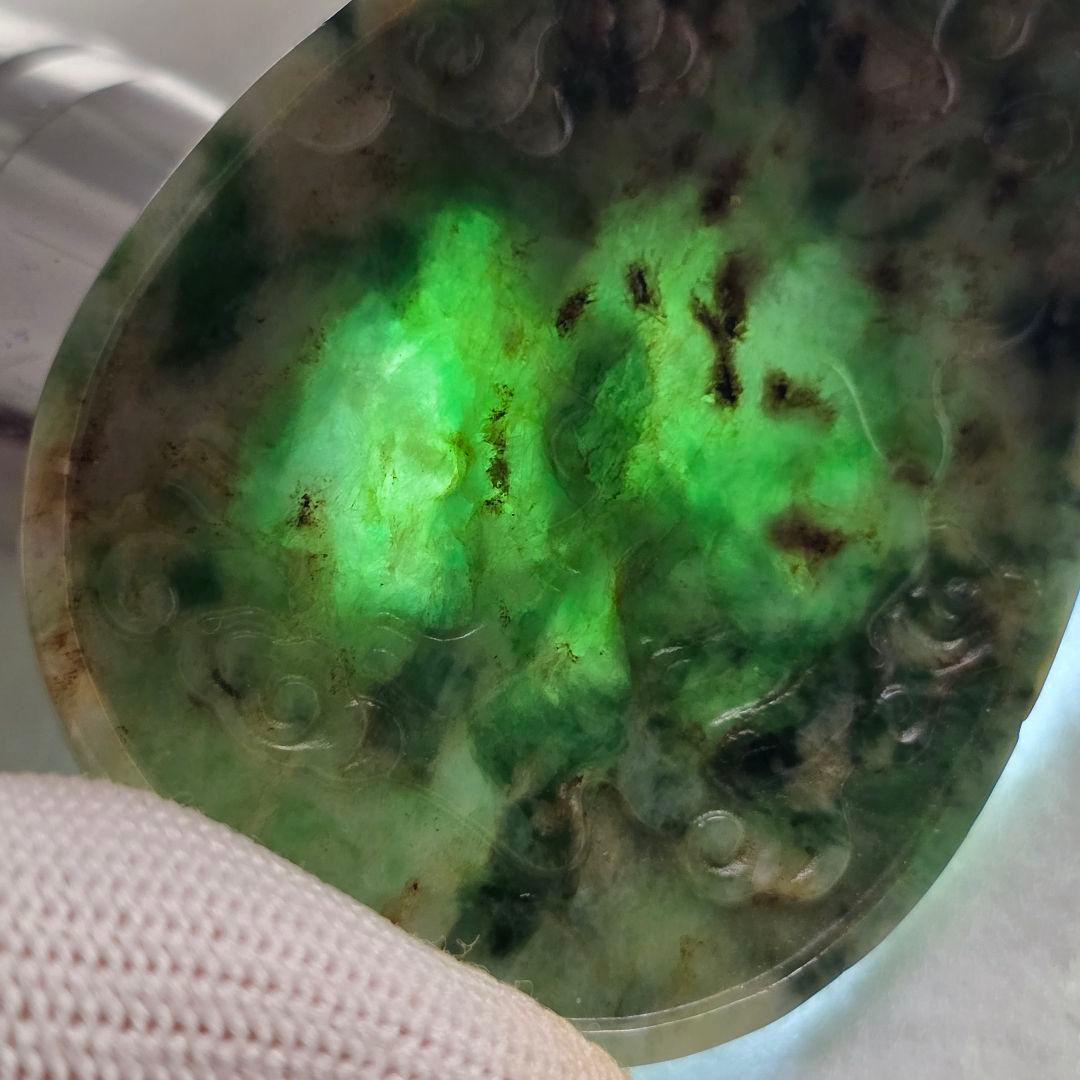 本物天然古翡翠 両面細工手彫 清 祥雲寅虎紋 玉佩 象嵌物 根付 貴重