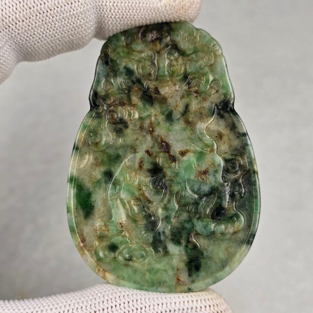 本物天然古翡翠 両面細工手彫 清 祥雲寅虎紋 玉佩 象嵌物 根付 貴重