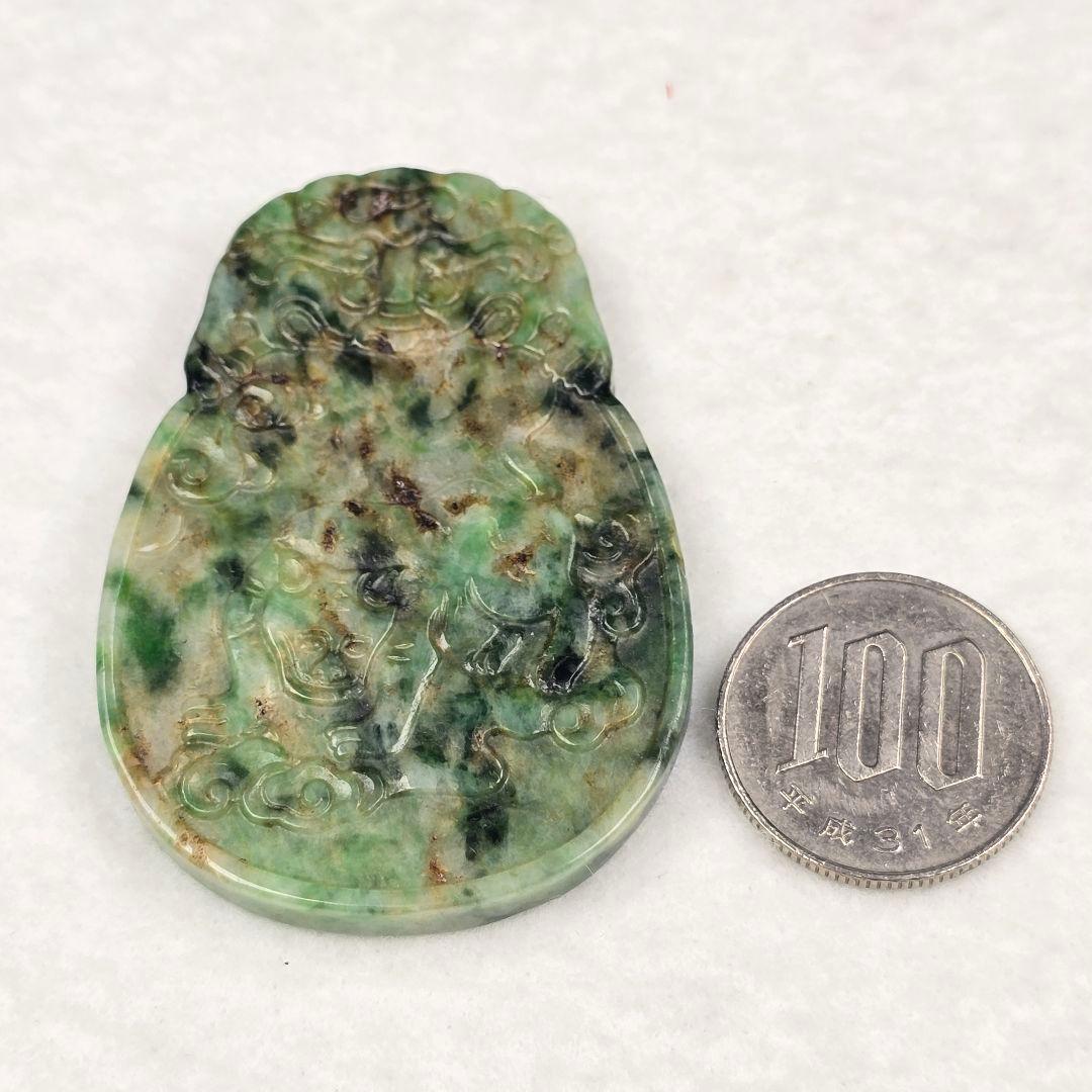 本物天然古翡翠 両面細工手彫 清 祥雲寅虎紋 玉佩 象嵌物 根付 貴重