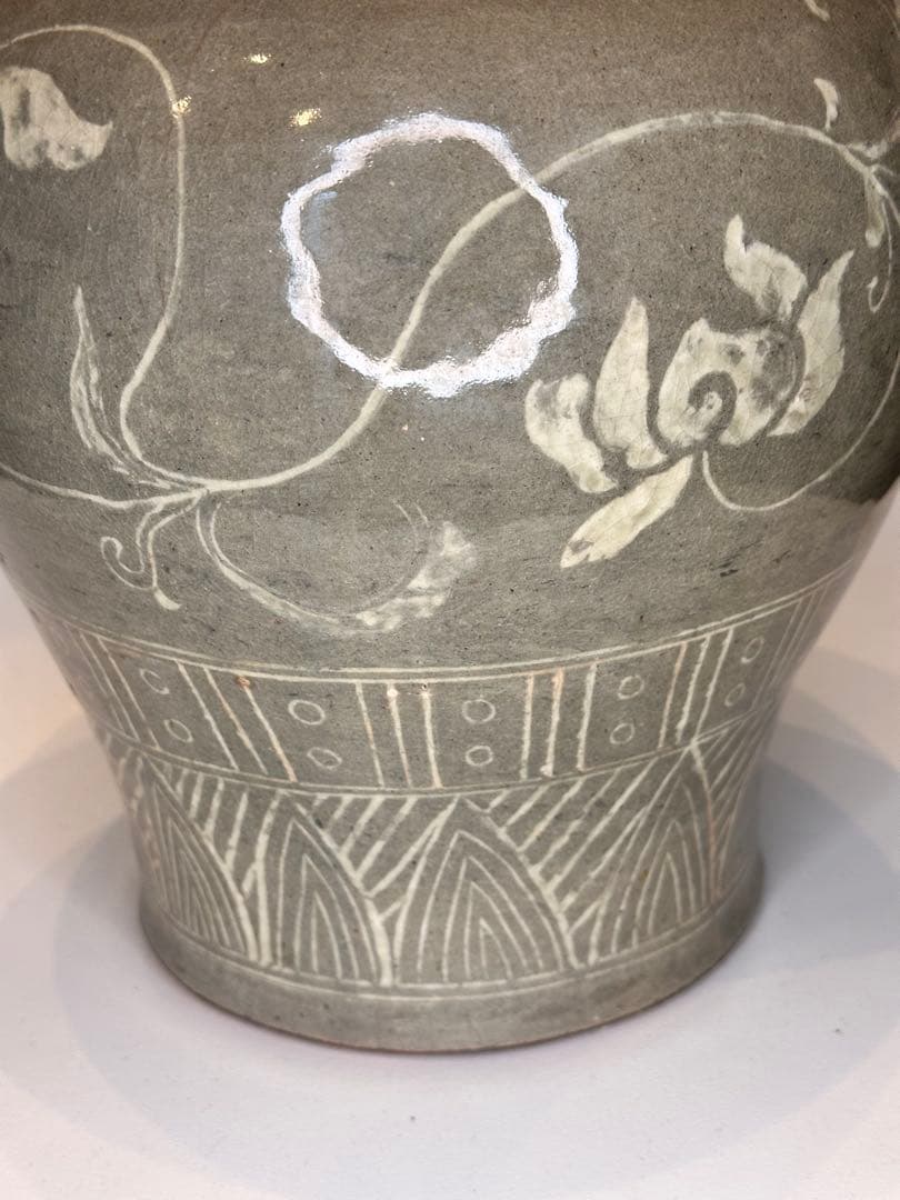 李朝 象嵌青磁 唐草文 大花瓶 古陶 古美術 骨董品 コレクション