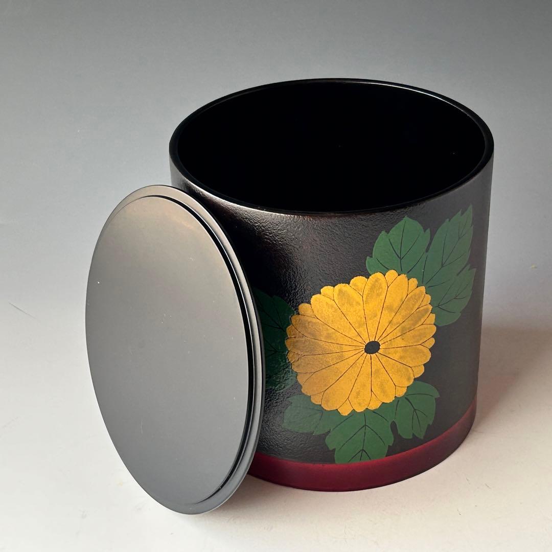 茶道具　漆器　菊絵　水指　山下甫斎　共箱　漆芸　棚　蒔絵　山中塗　茶会　稽古