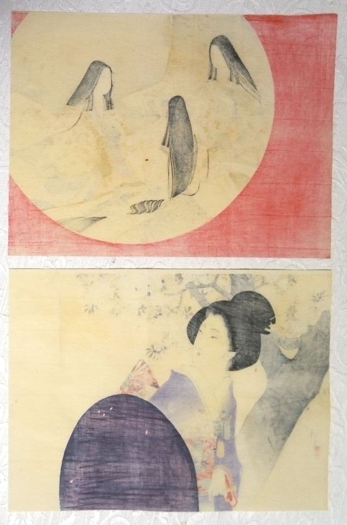 口絵木版画、小説日本女禮式大全の口絵二枚売りになります。水野年方と富岡永洗画