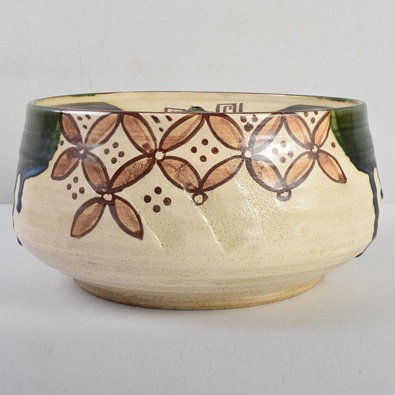 茶道具　人間国宝　荒川豊蔵作　青織部　平水指　方谷浩明極め箱　D　R9278B