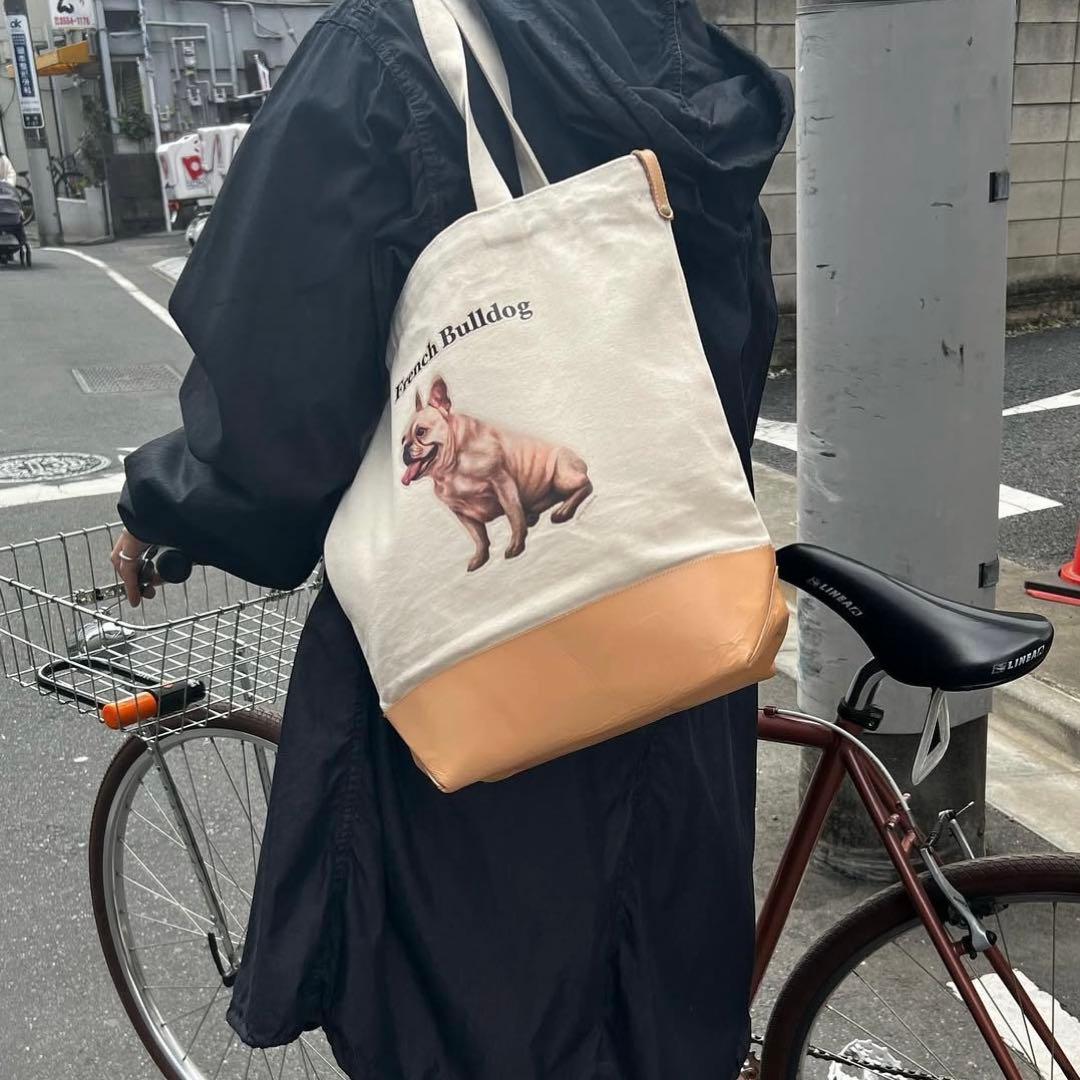コーギー　トートバッグ　キャンバス　レザー