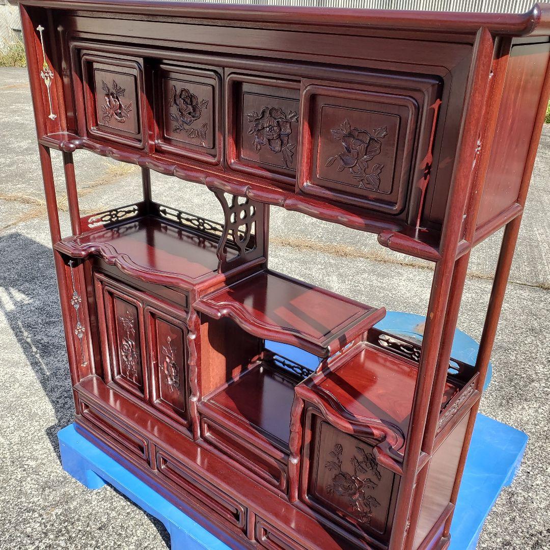 唐木　透かし彫り　飾り棚/茶箪笥　和家具　紫檀　花梨　収納棚　時代箪笥