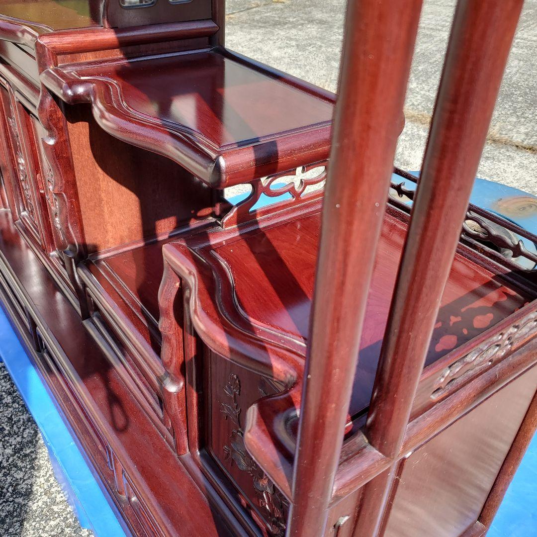 唐木　透かし彫り　飾り棚/茶箪笥　和家具　紫檀　花梨　収納棚　時代箪笥