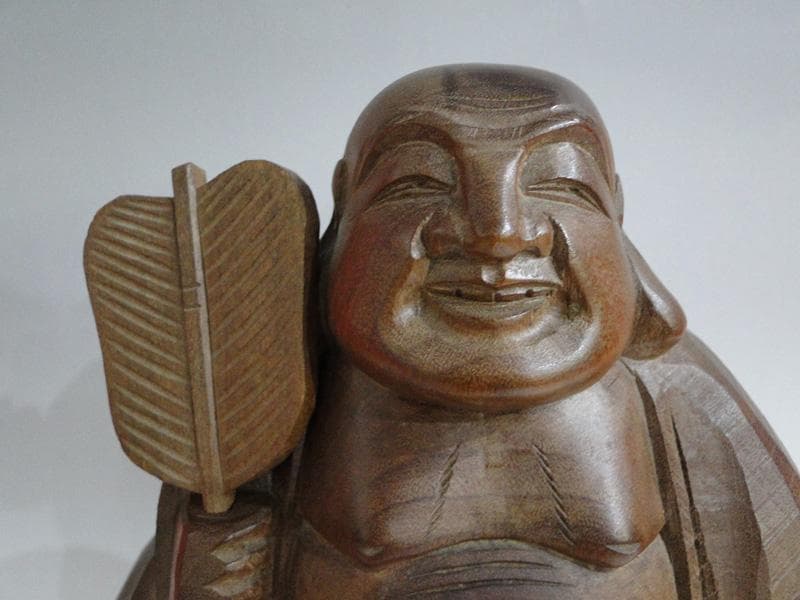 期間限定特価！　木彫　布袋様座像　弥勒菩薩　飛騨高山彫刻　30cm