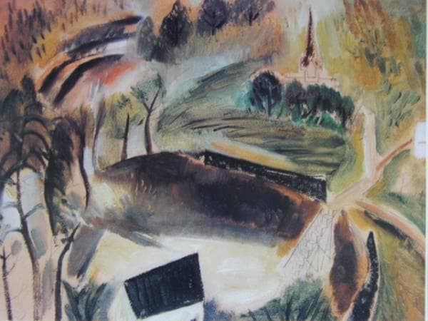 国吉康雄、【塔のある風景】、希少な額装用画集より、新品額装付、状態良好