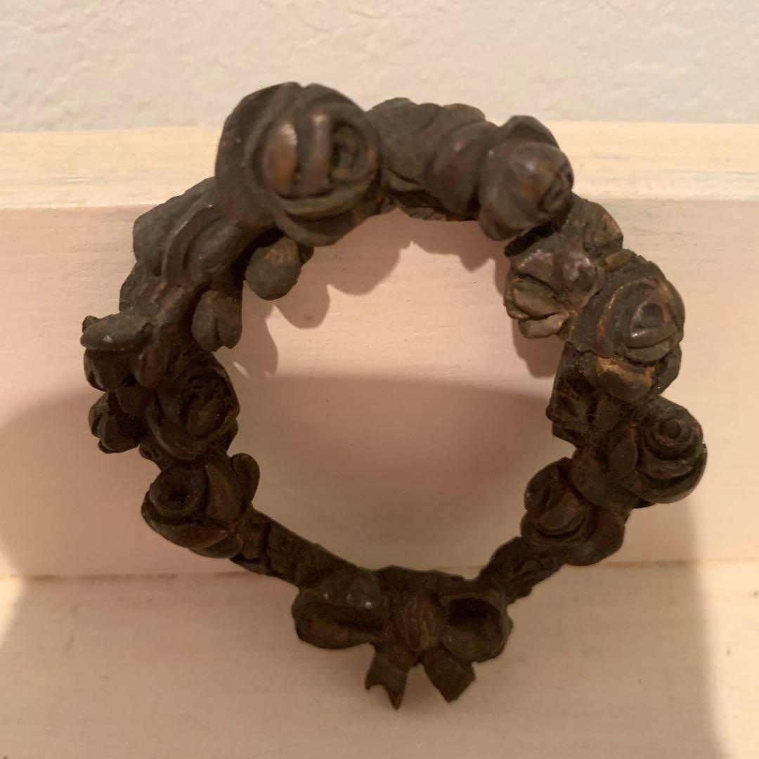 フランス　アンティーク　バラとリボンのリース　ウォールデコレーション