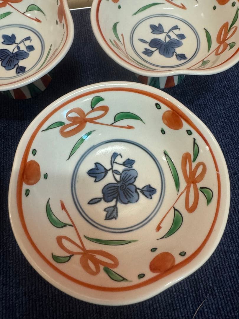 1646 其泉窯　赤絵　高台鉢　5客