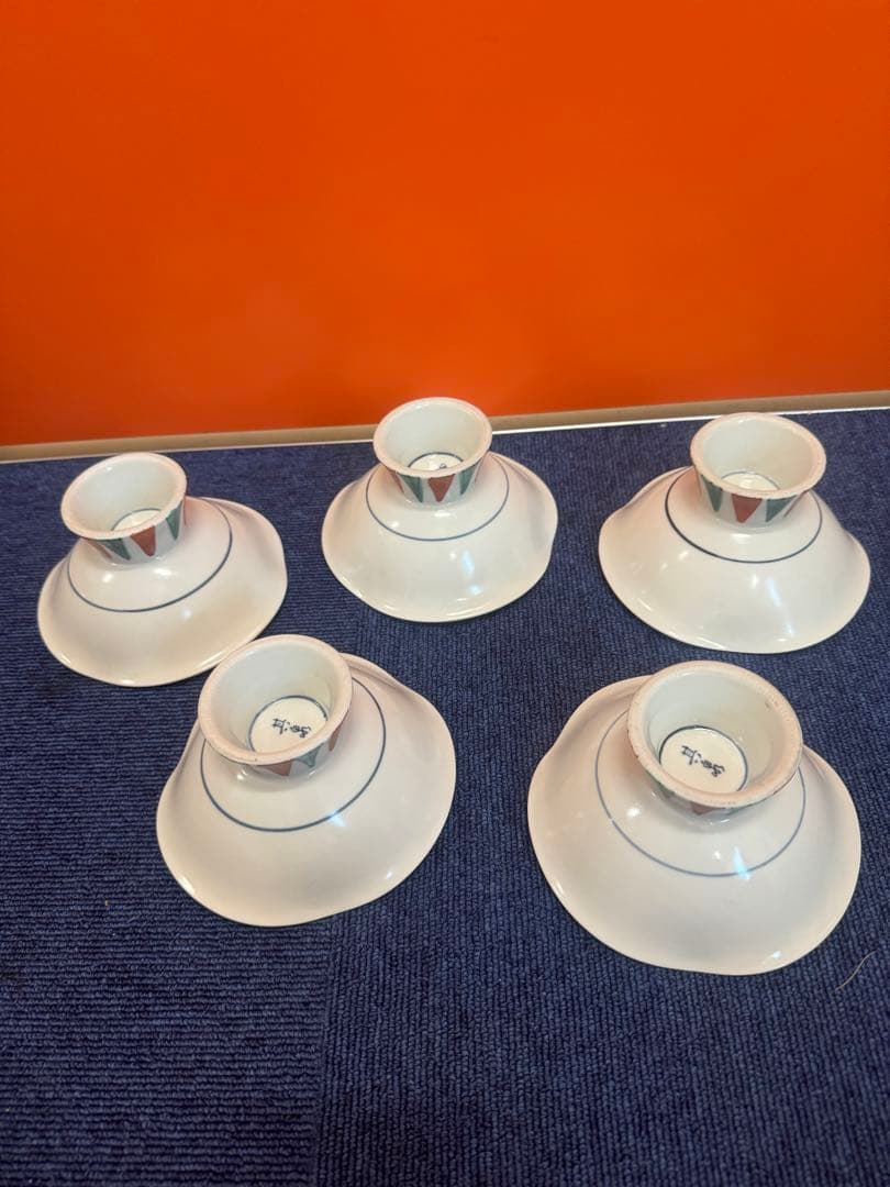 1646 其泉窯　赤絵　高台鉢　5客