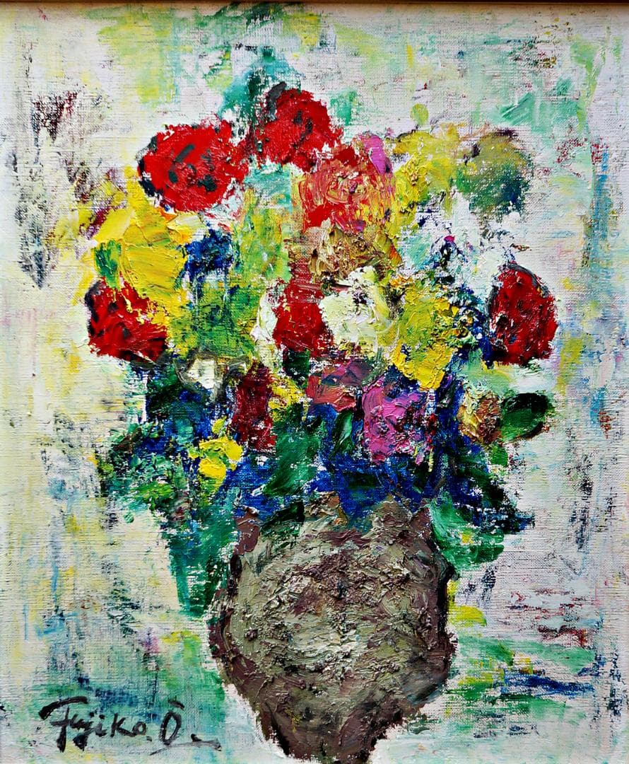 大澤扶二子■薔薇■金色新品額■大きいサイズのF8号絵画■油彩画■絵画■静物画■花