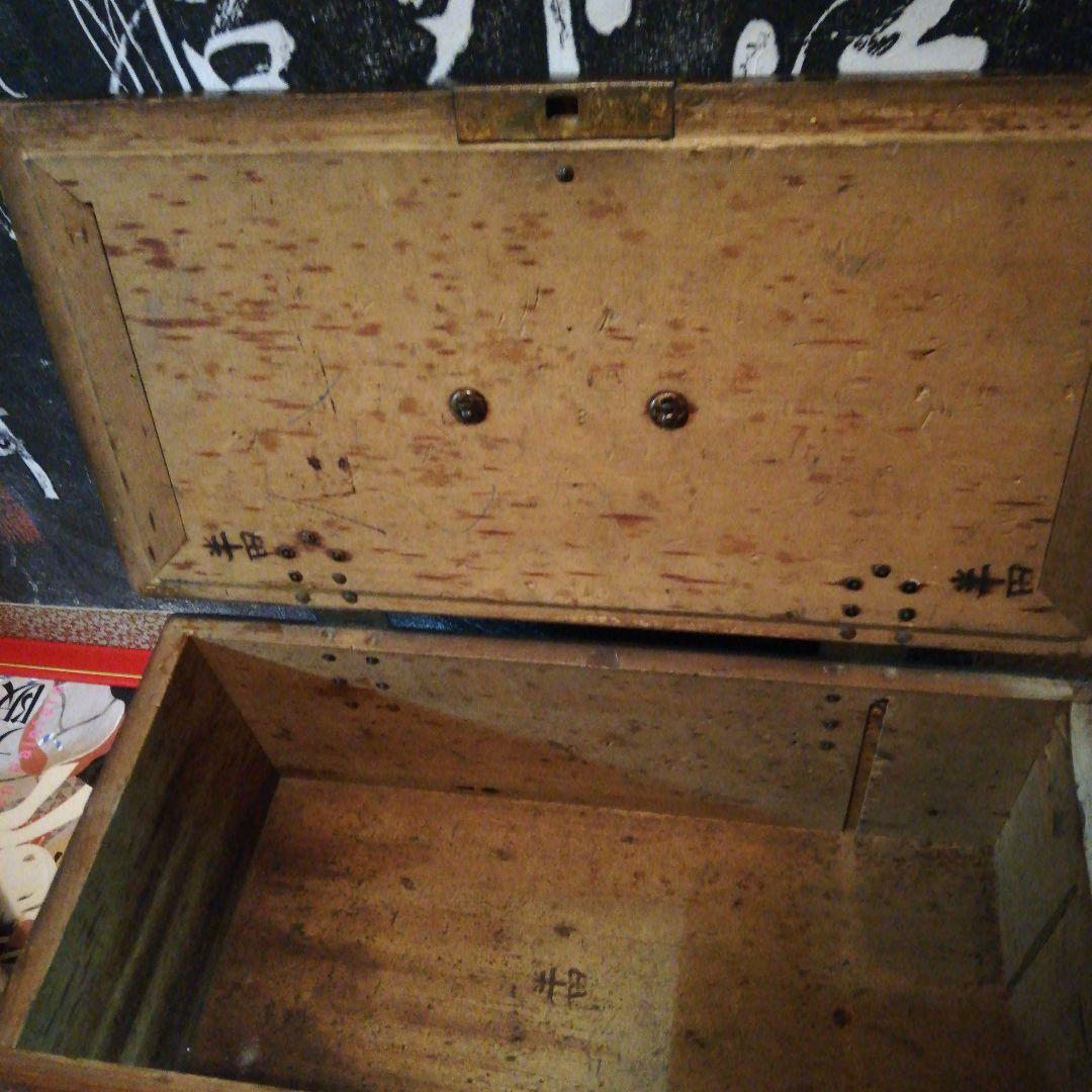 江戸時代後期幕末頃時代全長４２センチ在銘有豪商武家欅木製手持ち薬箱蔵出当時物