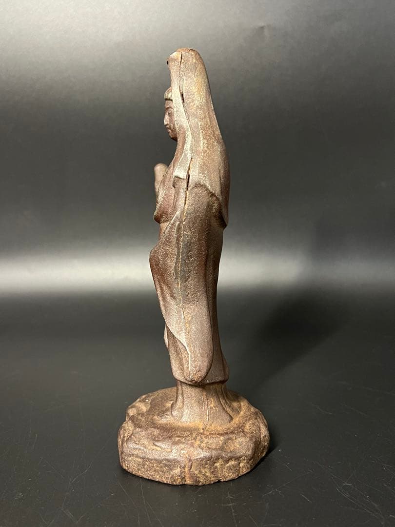 古い鉄製 観音菩薩立像／鋳鉄 仏像 在地信仰 古道具 ◎古美術庵々 アンティーク