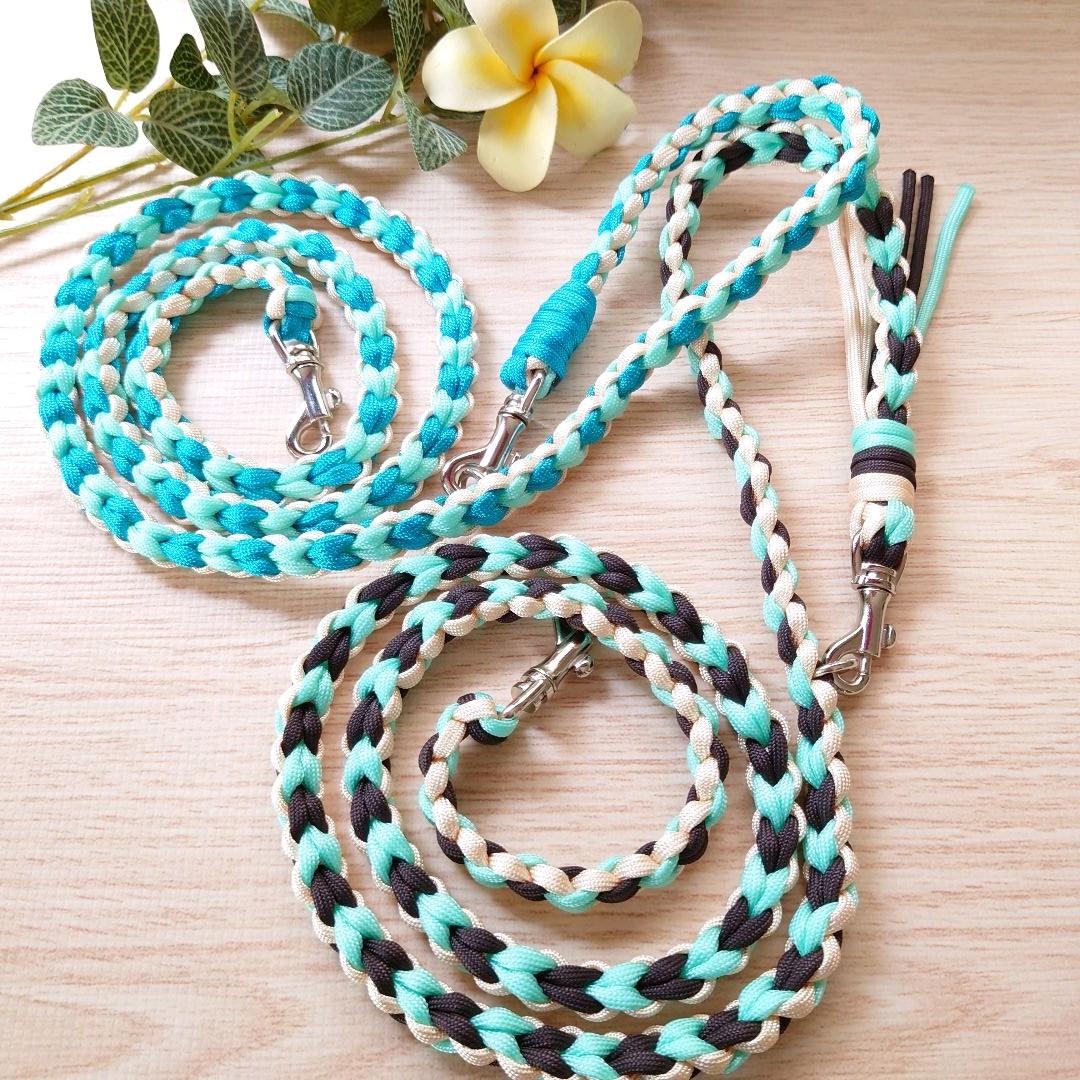パラコードリード　カフェリード　ハート編み　ターコイズブルー　№070