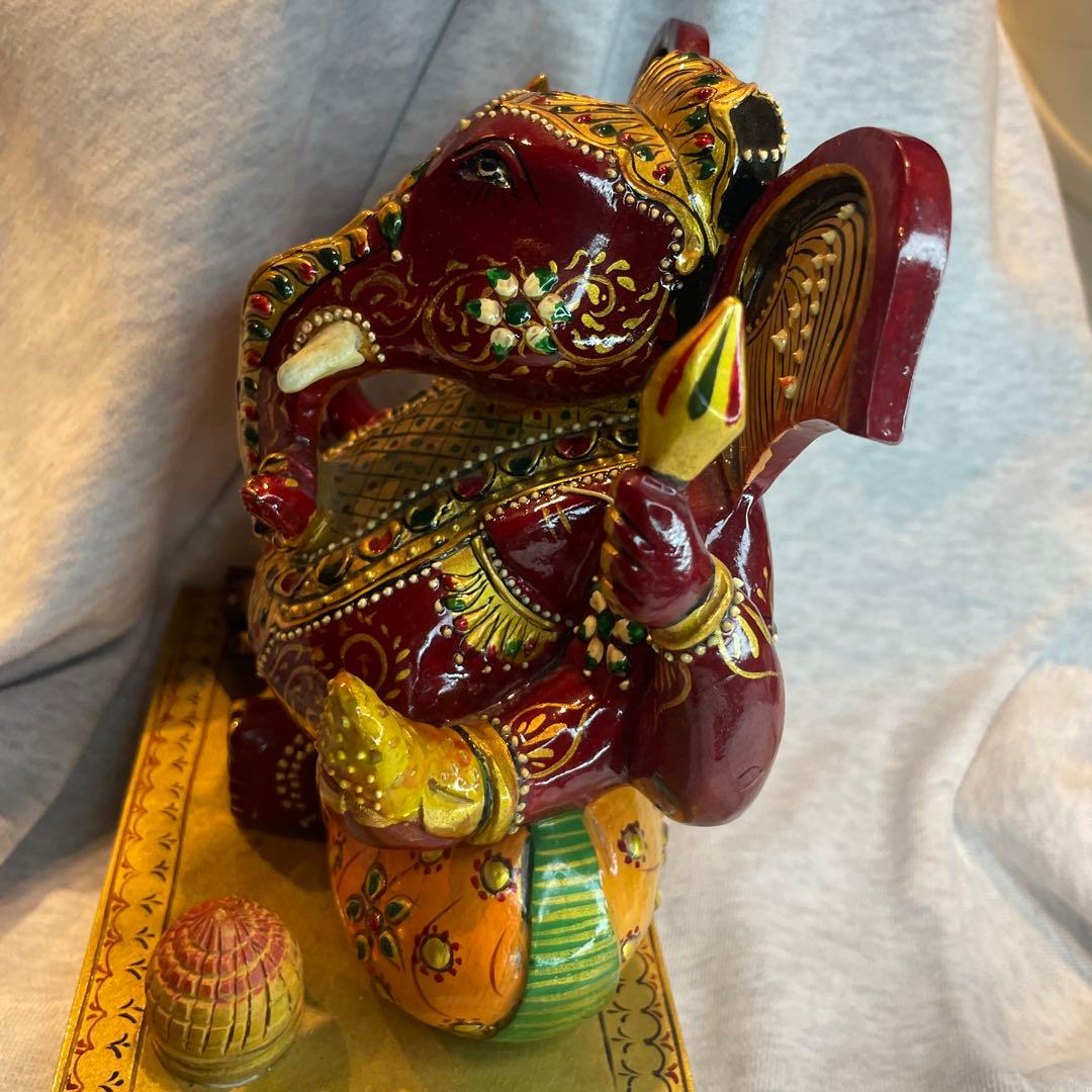 【呪物】ガネーシャ像 赤と金 約20cm インテリア置物
