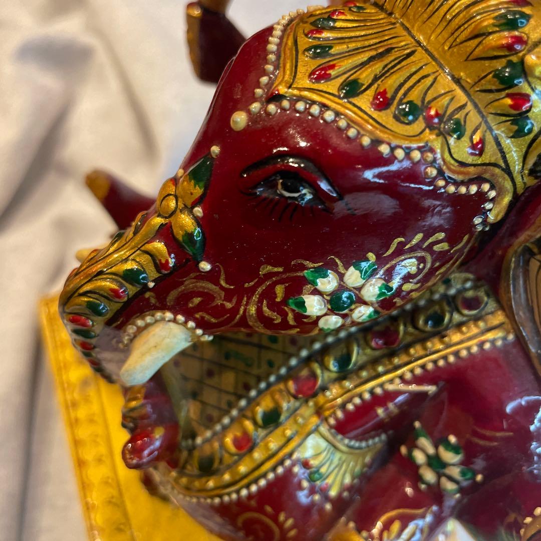 【呪物】ガネーシャ像 赤と金 約20cm インテリア置物