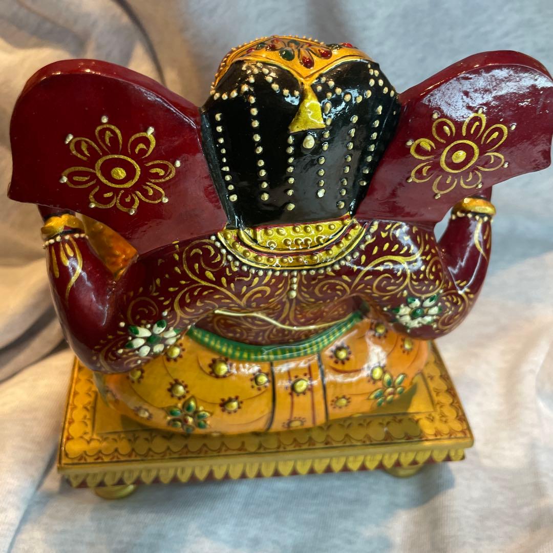 【呪物】ガネーシャ像 赤と金 約20cm インテリア置物
