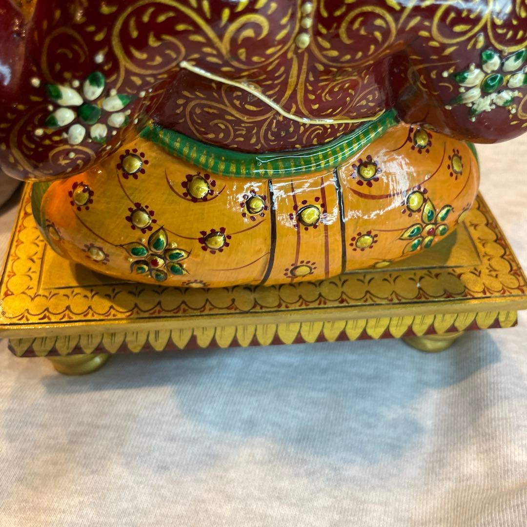 【呪物】ガネーシャ像 赤と金 約20cm インテリア置物