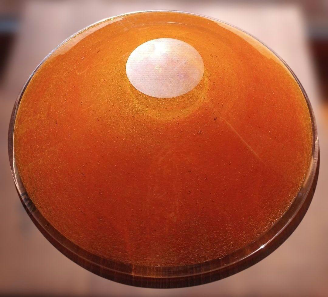 岩田藤七　作「豊穣」　アンティーク オレンジ色のガラスボウル