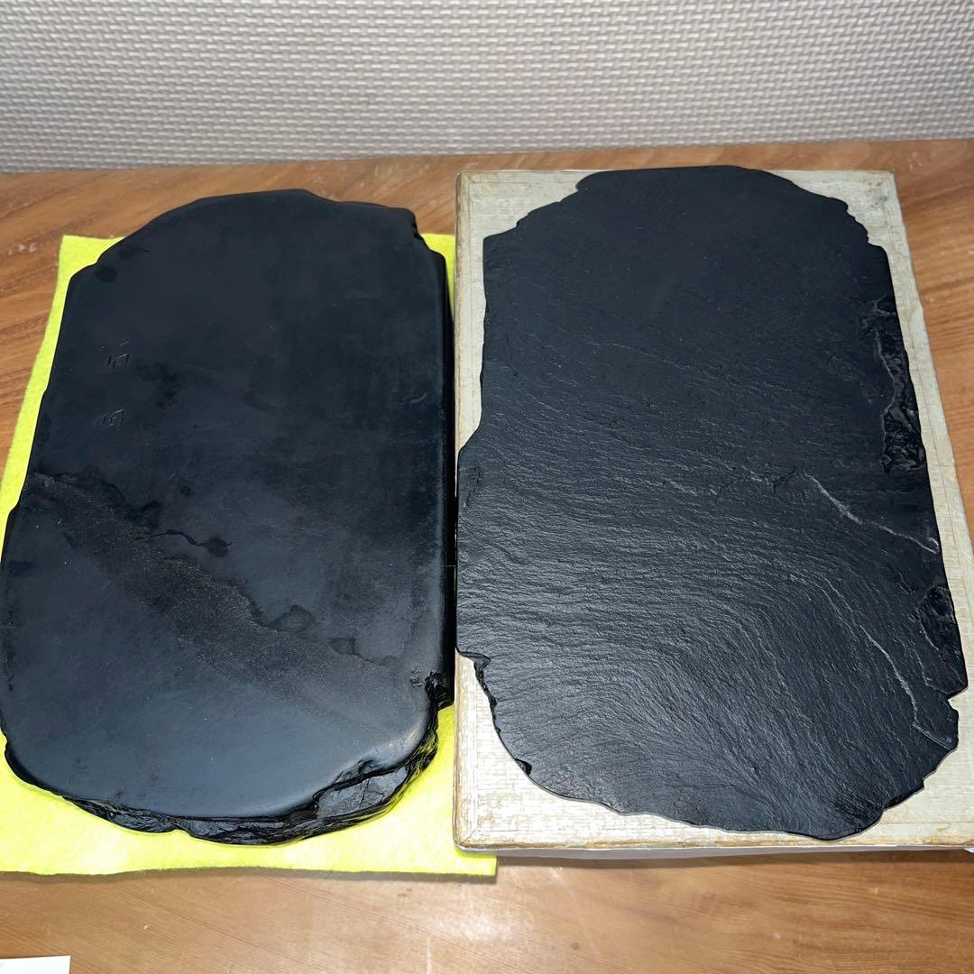 ⭕️雨畑硯　山下硯　芳石　山下三喜夫　栄寿堂製　甲州銘石　四六寸大　共蓋付硯