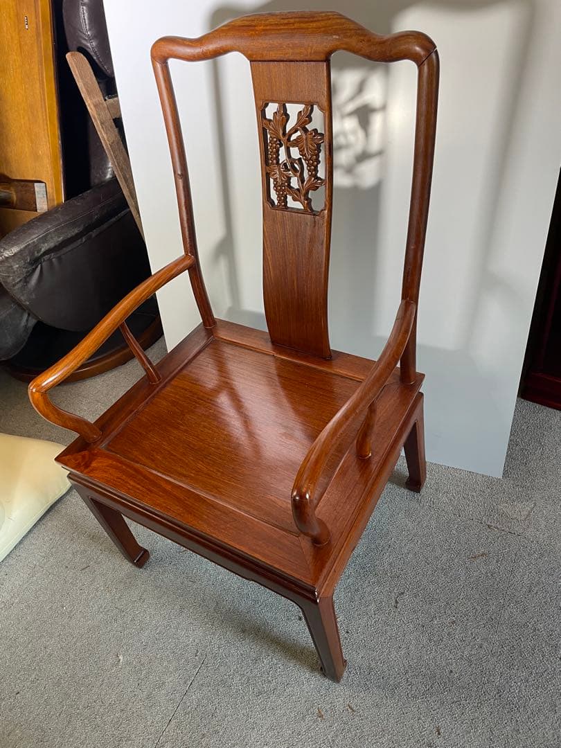唐木 無垢材 高級 アームチェア ダイニング 銘木 現状品 椅子 二脚セット