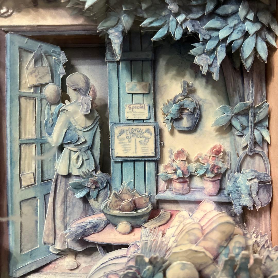 シャドーボックス完成品　kim Jacobs 額付き　立体アート　カフェ風景