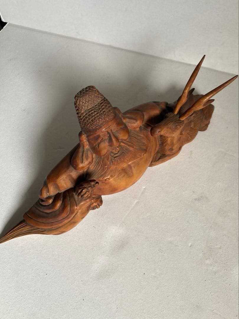 一刀彫 寿老人 鹿　玄鹿寿老人　福禄寿 鹿仙人