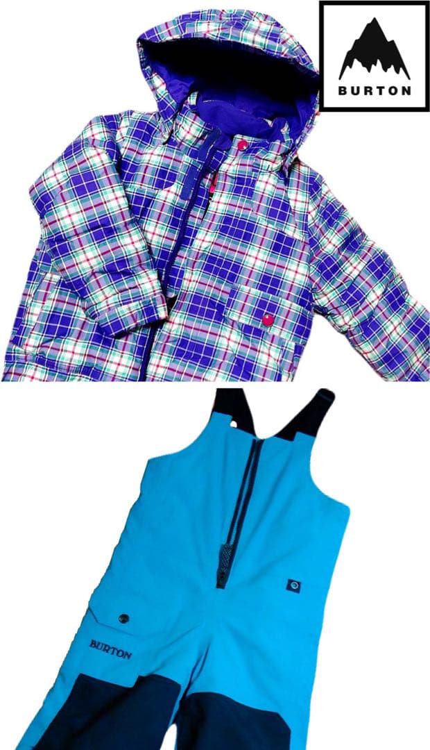 バートン チェック柄 セットアップ スキーウェア ジャケット ビブパンツ ブルー