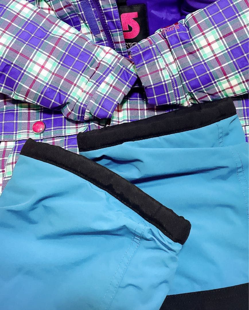 バートン チェック柄 セットアップ スキーウェア ジャケット ビブパンツ ブルー