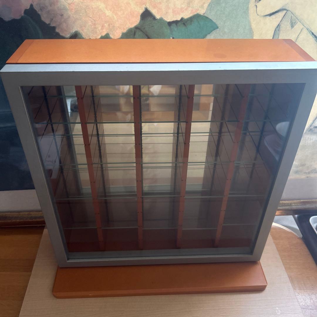 中型標本箱 ガラス 木製 オレンジ シルバー