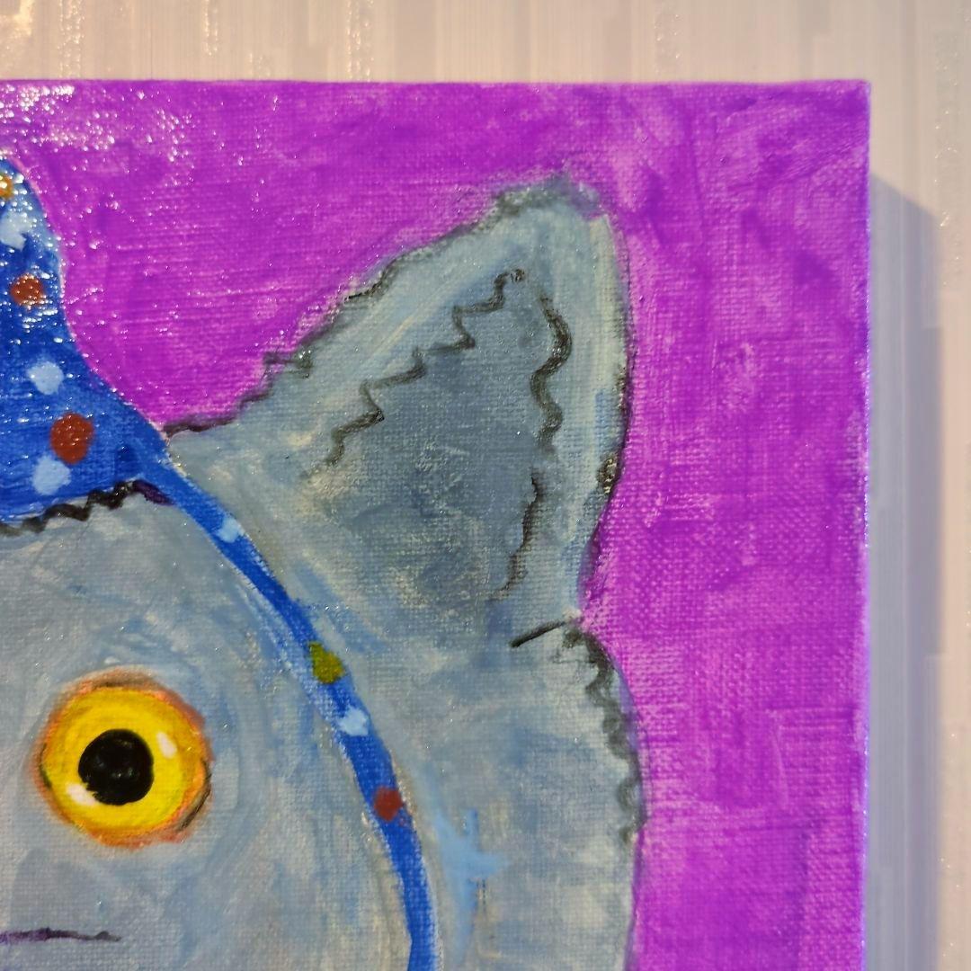 キャンバス油絵　専用　帽子と温かい服を着せてもらったにゃんこ