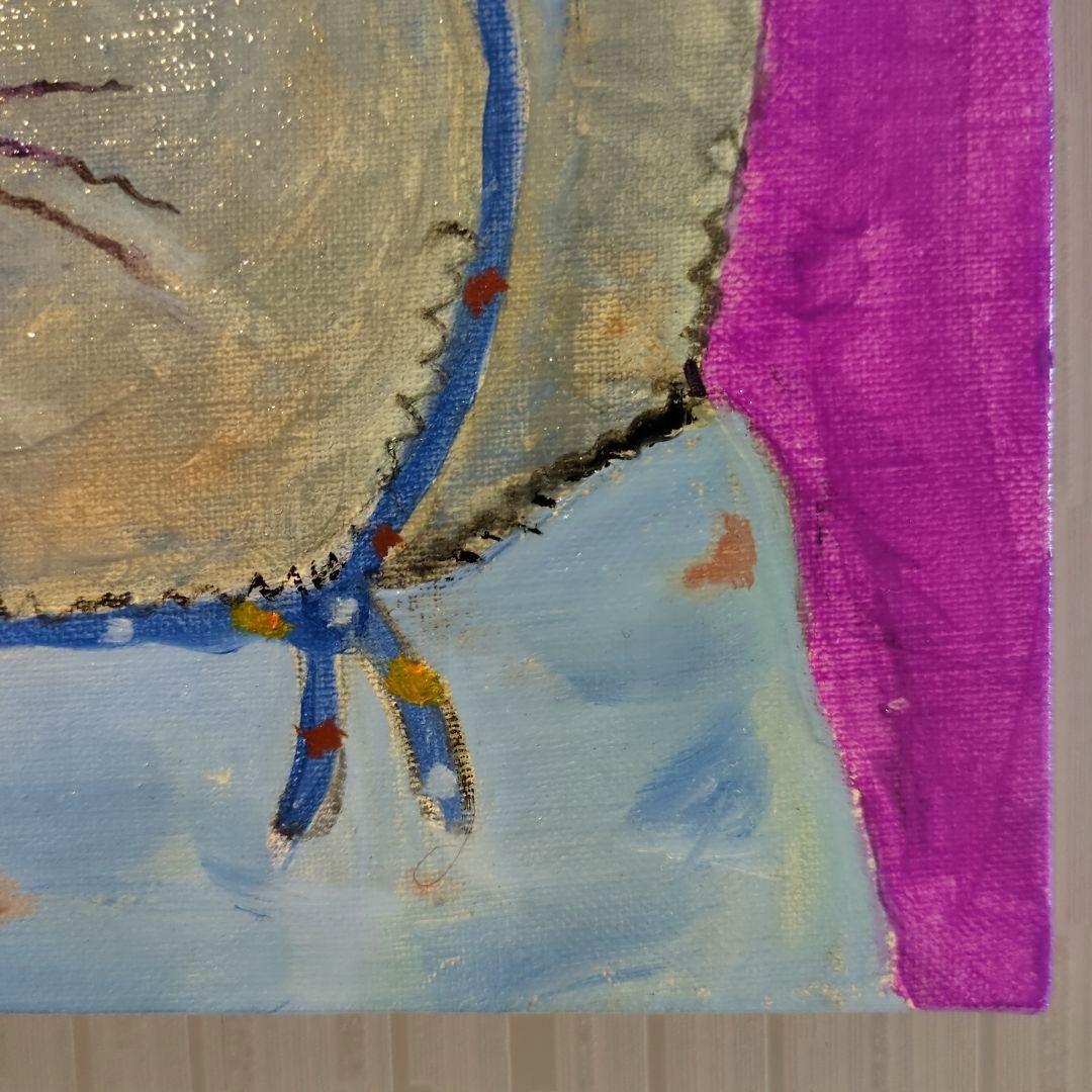 キャンバス油絵　専用　帽子と温かい服を着せてもらったにゃんこ