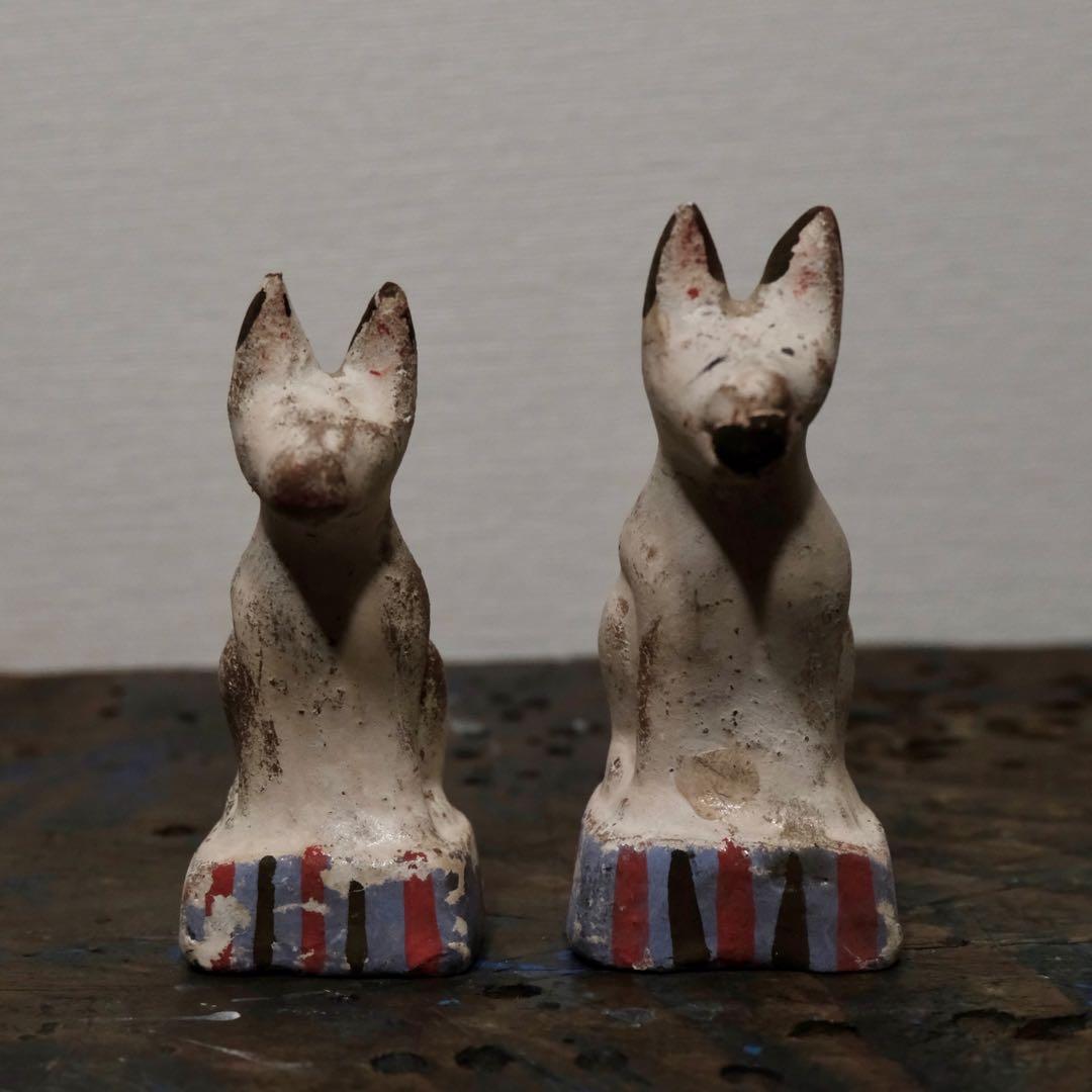 H*k様 古作 大正 昭和 戦前 陶器人形 稲荷 狐 セット 民藝 オブジェ ア