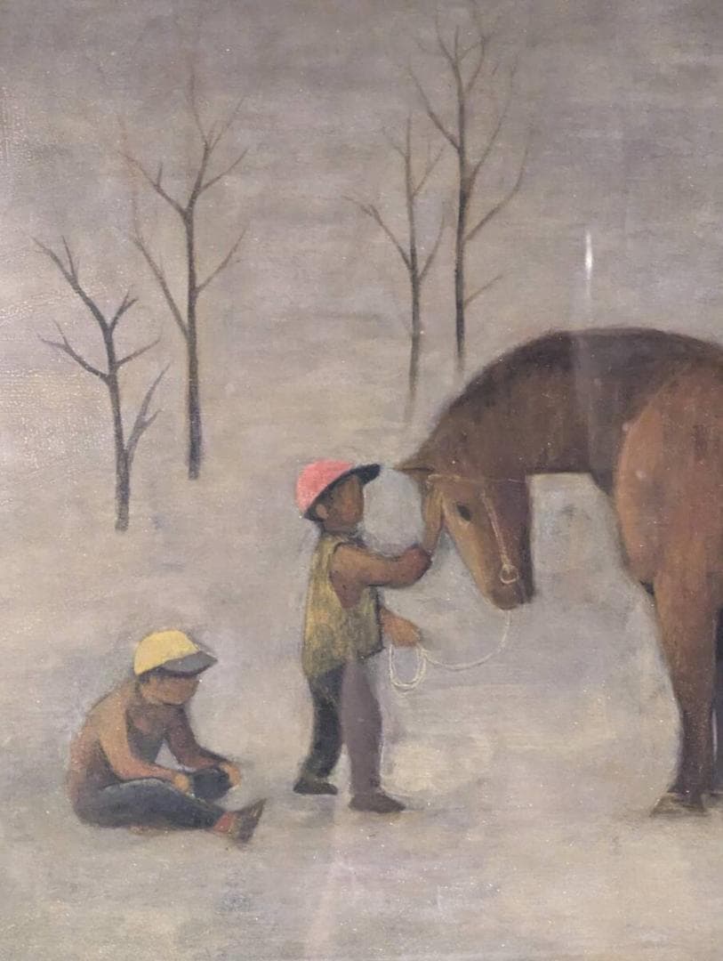 【真作】絵画　菊地養之助　日本画8号　馬と少年　冬の日の情景　箱・黄袋入　Z67