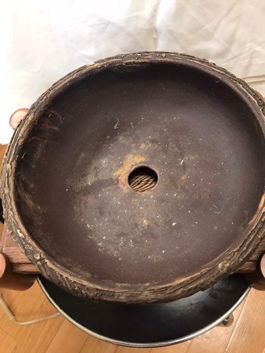 盆栽鉢　松皮盆栽鉢手作り盆栽鉢希少植木鉢山野草鉢3つ足25cm木肌作り