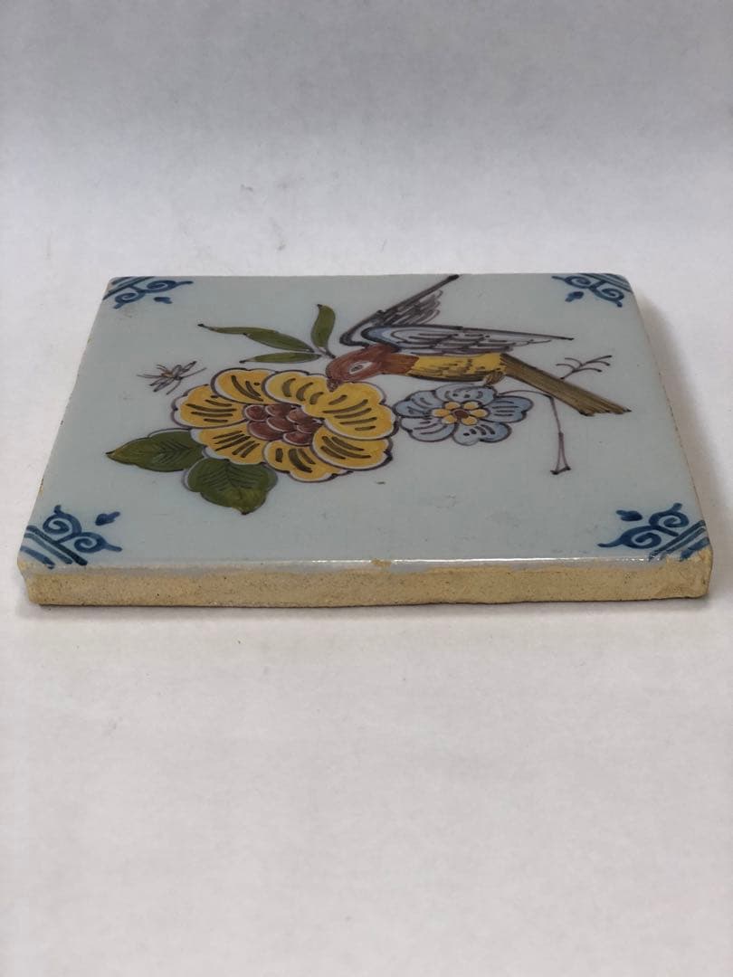 17世紀　オランダ　絵柄デルフトタイル　花鳥図　タイル