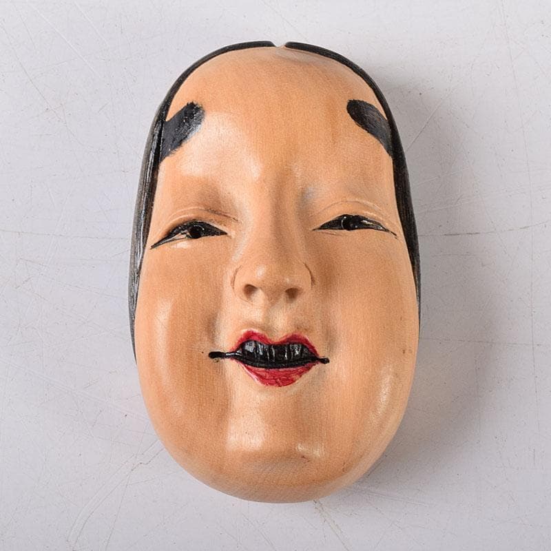 時代提げ物　木彫　面根付　能面　お面　若女　C　7750