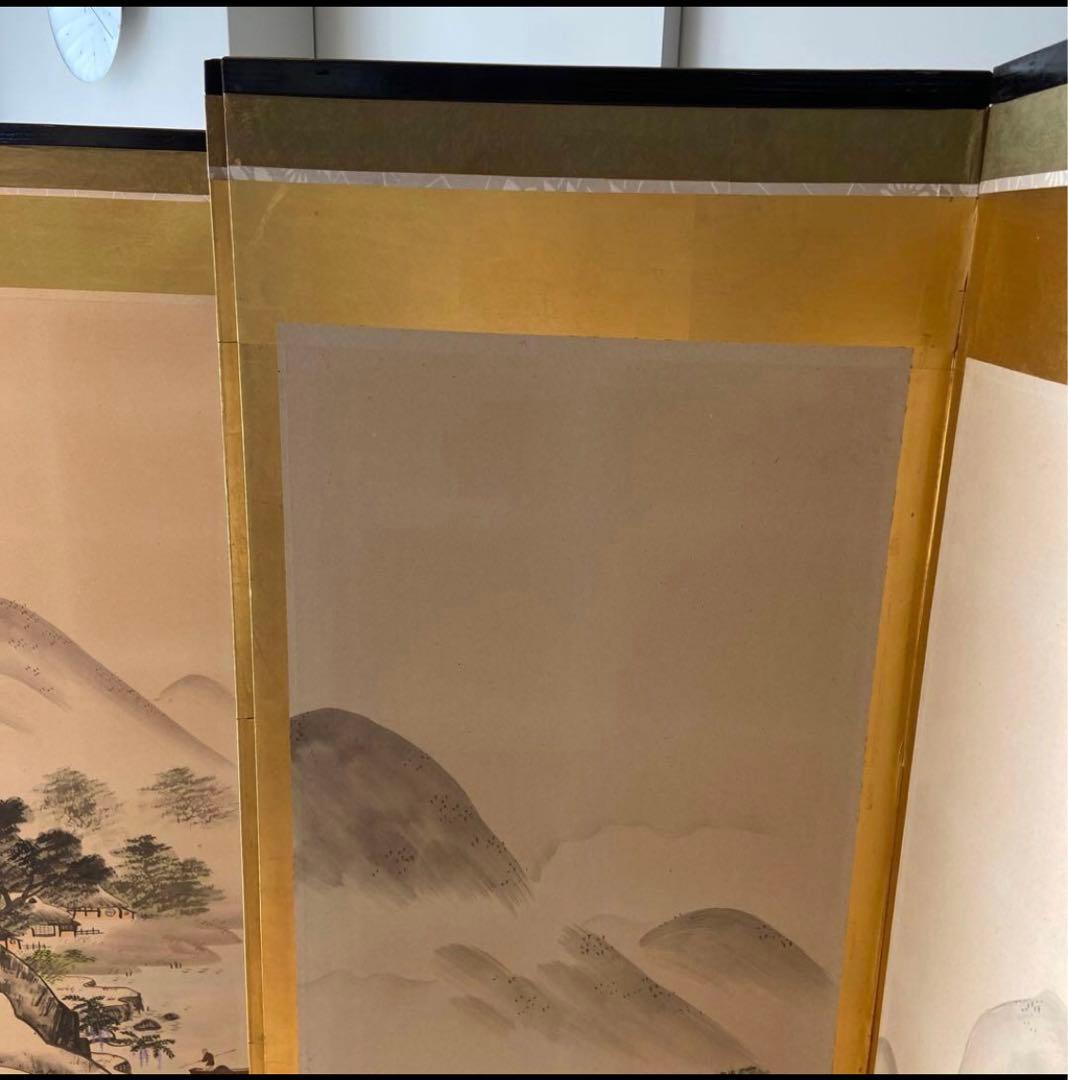 山水画 屏風 花柄裏面