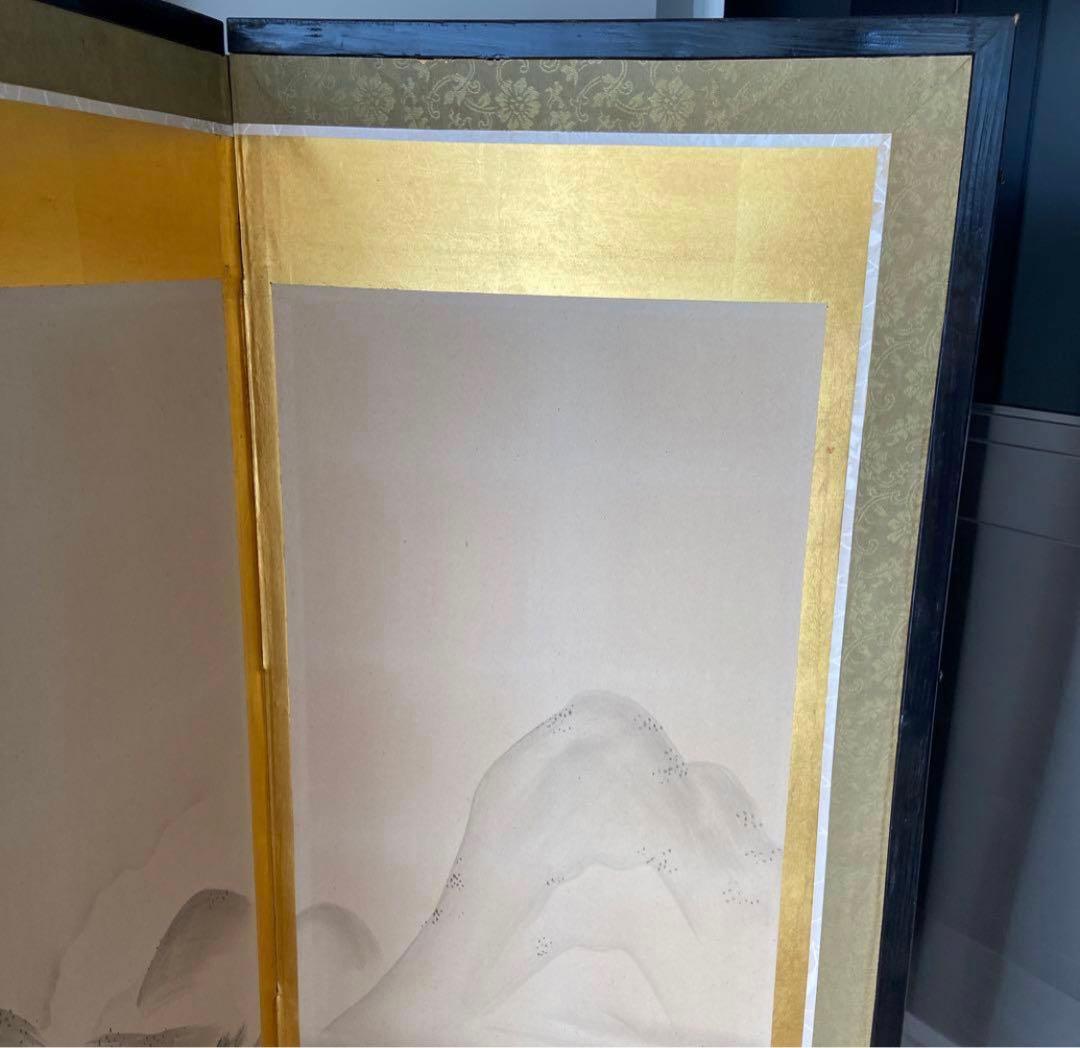 山水画 屏風 花柄裏面