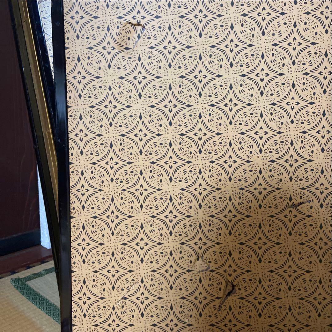 山水画 屏風 花柄裏面