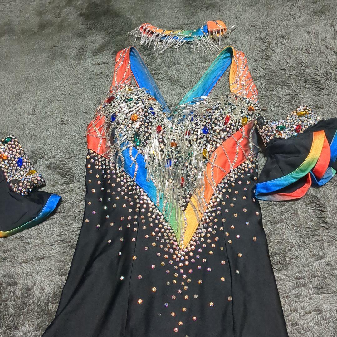 社交ダンスラテンドレス 黒 赤 青 フレアスカート