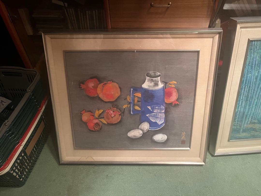 油彩画 果物と陶器 落美