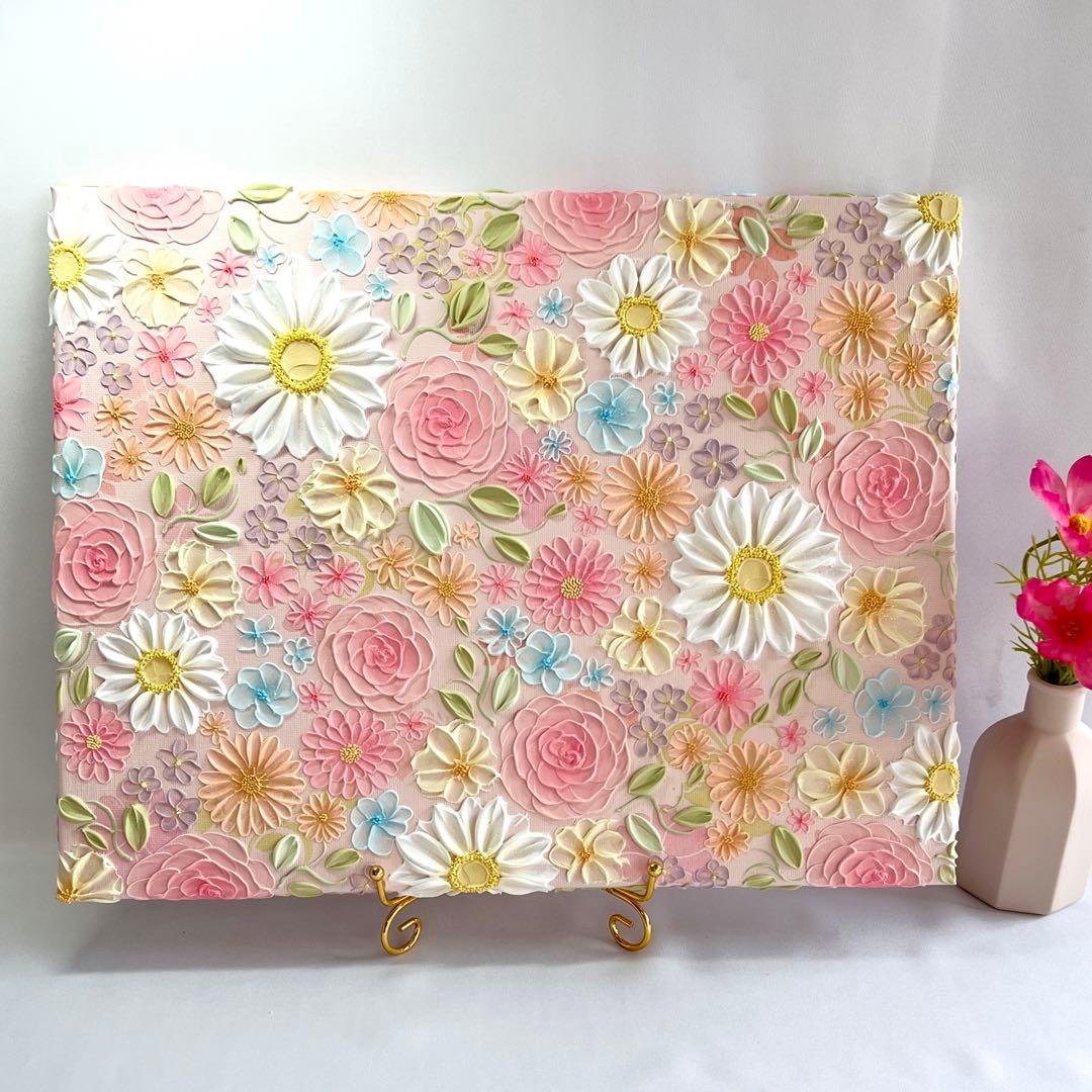 テクスチャーアート　絵画　インテリアアート　立体　花　絵　ボタニカルアート　現代