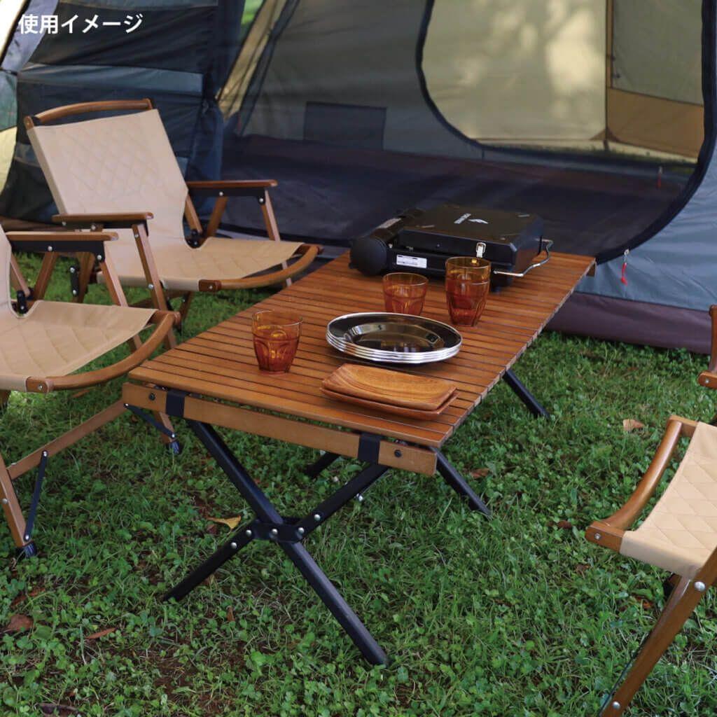 美品★QUICKCAMP X脚 スリムウッドロールテーブル 120×50cm