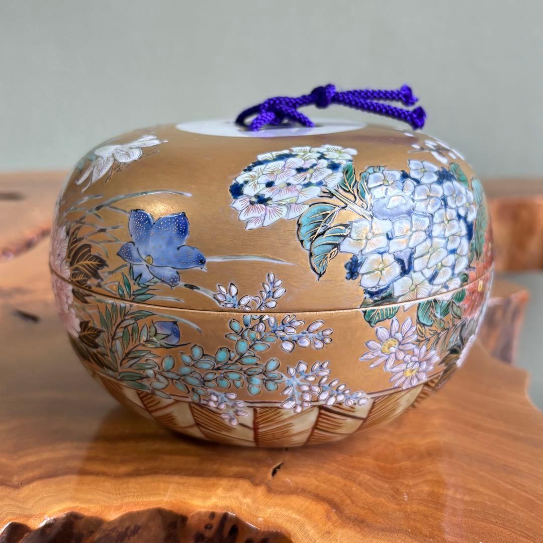 【九谷焼 絵付け師】清水翠東 「四季の花」盒子 伝統工芸師 共箱