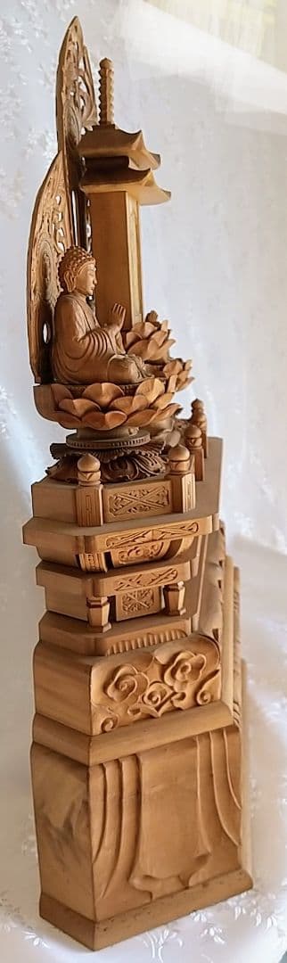 三宝尊 [大#81] 題目宝塔 釈迦如来坐像 多宝如来坐像 ◆白檀 木彫 仏像