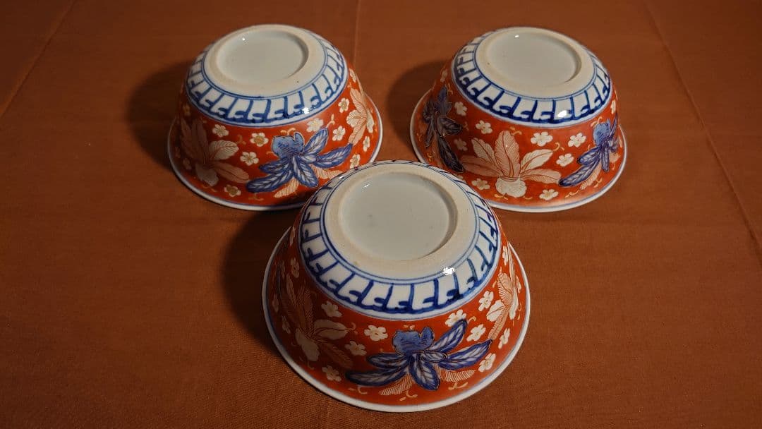 大聖寺伊万里　古伊万里　伊万里　色絵　染付　丸鉢　菓子鉢蔵出し　江戸期　３客