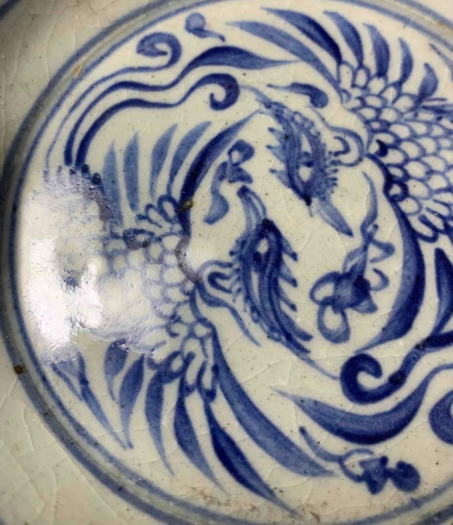 中国 染付鳳凰絵片口　f2250903