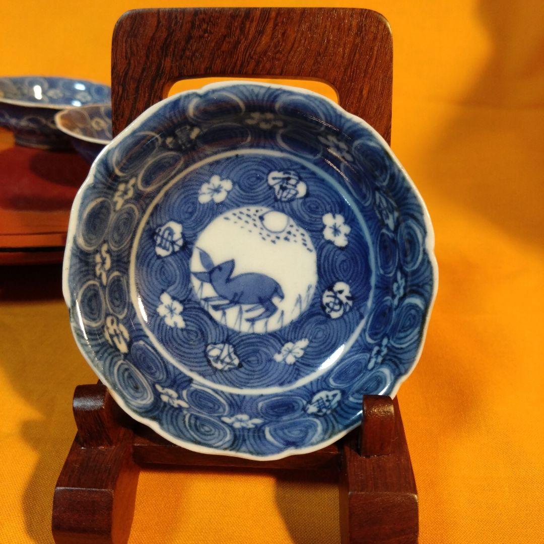 新渡染付祥瑞手　兎文小皿五枚組